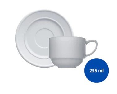 124036 - Xcara Germer para Ch/Cappuccino 235 ml em Porcelana Buffet PRO (com pires)