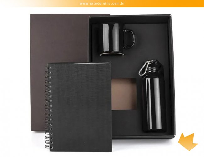 KT-9042F - Kit com Squeeze, Caneca e Caderno